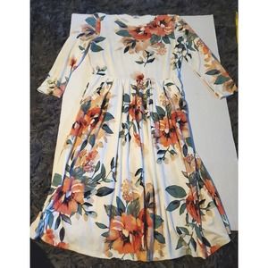 Jessake Floral Long Sleeve Jersey Knit Knee Length Pocket LG Cottage Core Dress